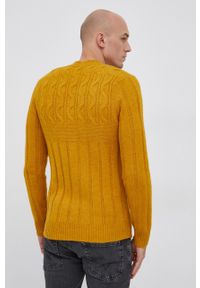 Sisley Sweter z domieszką wełny męski. Okazja: na co dzień. Kolor: żółty. Materiał: wełna. Długość rękawa: długi rękaw. Długość: długie. Wzór: ze splotem. Styl: casual #3