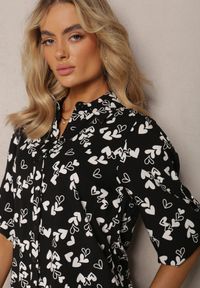 Renee - Czarna Wiskozowa Koszula Ozdobiona Wzorem w Serduszka Ranela. Kolor: czarny. Materiał: wiskoza. Wzór: aplikacja #3