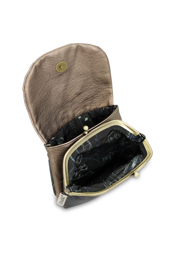 Granatowa Kompaktowa Portmonetka Damska Anekke. Kolor: niebieski. Materiał: materiał. Wzór: aplikacja