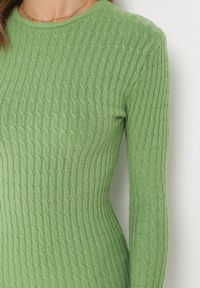 Born2be - Zielona Dzianinowa Sukienka Mini z Ozdobnym Prążkowaniem o Dopasowanym Fasonie Kais. Kolor: zielony. Materiał: dzianina, prążkowany. Długość: mini #5