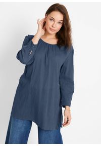 bonprix - Długa tunika z bawełny. Kolor: niebieski. Materiał: bawełna. Długość rękawa: długi rękaw. Długość: długie #1