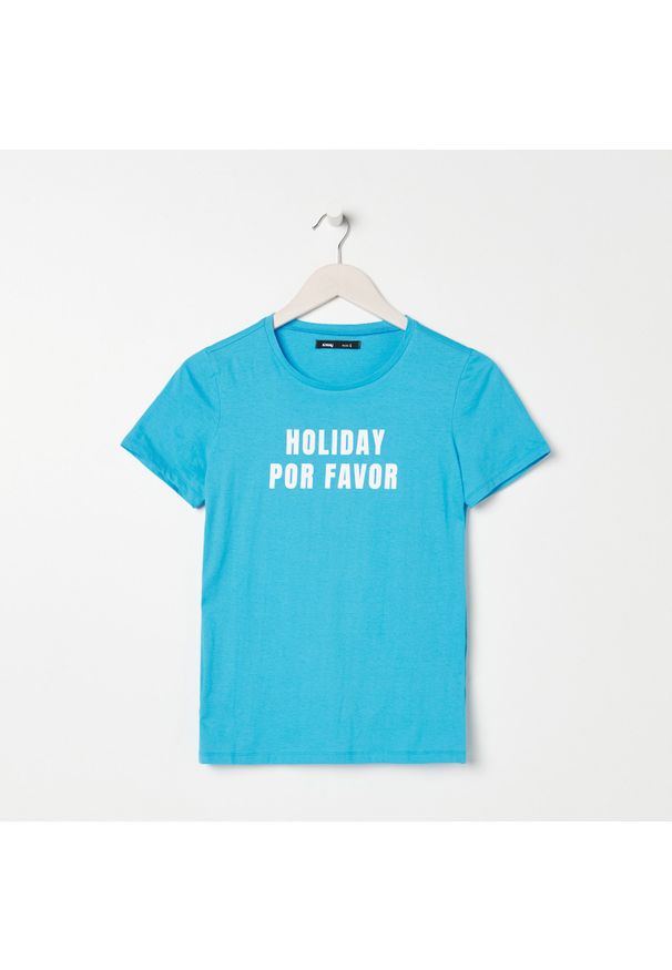 Sinsay - Koszulka z nadrukiem - Turkusowy. Kolor: turkusowy. Wzór: nadruk
