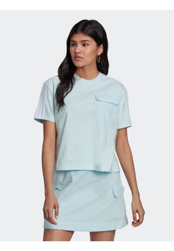 Adidas - adidas T-Shirt Adicolor Classics Poplin Back Loose Tee HL9302 Błękitny Loose Fit. Kolor: niebieski. Materiał: bawełna