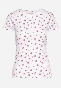 Born2be - Biały Bawełniany T-shirt w Kwiatowy Wzór Savele. Okazja: na co dzień, na spotkanie biznesowe, do pracy, na spacer. Kolor: biały. Materiał: bawełna. Wzór: kwiaty. Styl: biznesowy, klasyczny, casual #6