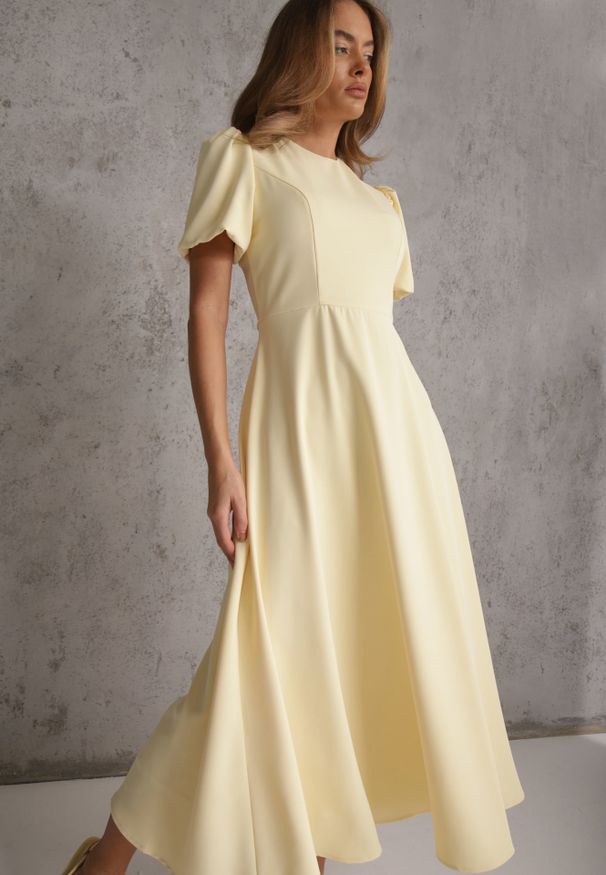 Renee - Żółta Rozkloszowana Sukienka Koktajlowa VICES na Krótki Rękaw Nessesha. Okazja: na randkę, na wesele, na ślub cywilny. Kolor: żółty. Długość rękawa: krótki rękaw. Styl: wizytowy. Długość: mini