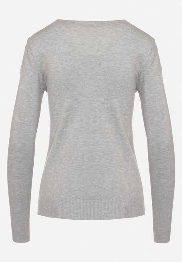 Born2be - Szary Sweter z Bawełną i Dekoltem w Serek Etarevia. Okazja: na co dzień. Typ kołnierza: dekolt w serek. Kolor: szary. Materiał: bawełna. Styl: casual