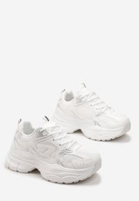 Born2be - Białe Sneakersy na Platformie z Siateczkową Wstawką Huvia. Wysokość cholewki: przed kostkę. Kolor: biały. Szerokość cholewki: normalna. Obcas: na platformie