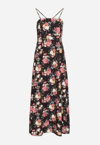 Born2be - Czarna Sukienka z Wiskozą o Rozkloszowanym Kroju w Kwiaty Nalorene. Okazja: na co dzień. Typ kołnierza: dekolt kwadratowy. Kolor: czarny. Materiał: wiskoza. Długość rękawa: na ramiączkach. Wzór: kwiaty. Typ sukienki: rozkloszowane. Styl: casual, elegancki #5