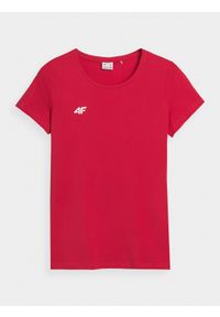 4f - 4F T-shirt slim gładki damski - czerwony XL. Okazja: na co dzień. Kolor: czerwony. Materiał: bawełna, dzianina, jersey. Długość rękawa: krótki rękaw. Długość: krótkie. Wzór: gładki. Styl: klasyczny, casual, sportowy #1