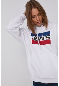 Levi's® - Levi's Bluza bawełniana damska kolor biały z kapturem z nadrukiem. Okazja: na spotkanie biznesowe. Typ kołnierza: kaptur. Kolor: biały. Materiał: bawełna. Długość rękawa: długi rękaw. Długość: długie. Wzór: nadruk. Styl: biznesowy #2