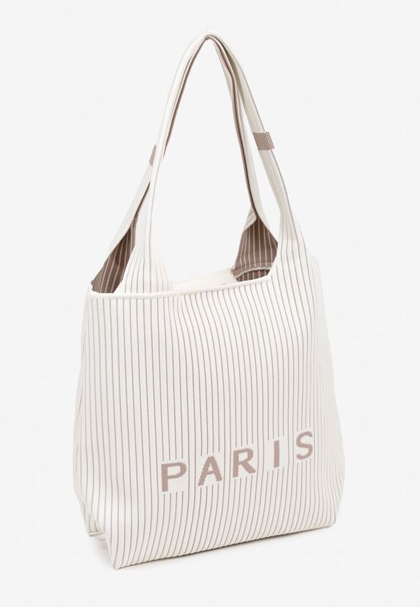 Renee - Biała Tłoczona Torebka Typu Shopper Saliaria. Kolor: biały. Materiał: z tłoczeniem. Styl: biznesowy, klasyczny, elegancki, casual