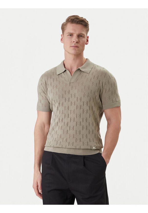 Karl Lagerfeld - KARL LAGERFELD Polo 655005 562301 Khaki Slim Fit. Typ kołnierza: polo. Kolor: brązowy. Materiał: bawełna