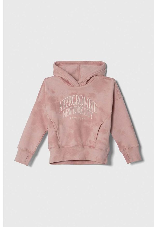 Abercrombie & Fitch bluza dziecięca kolor różowy z kapturem wzorzysta. Typ kołnierza: kaptur. Kolor: różowy. Wzór: haft