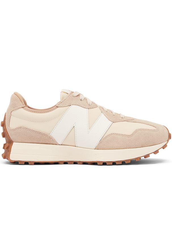 Buty unisex New Balance MS327ASL – beżowe. Okazja: na co dzień. Kolor: beżowy. Materiał: guma, zamsz. Szerokość cholewki: normalna