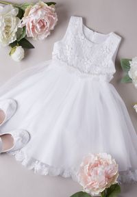 Born2be - Biała Sukienka Udekorowana Koronkowymi Kwiatkami Ainhara. Kolor: biały. Materiał: koronka. Długość rękawa: bez rękawów. Wzór: kwiaty. Styl: elegancki #1