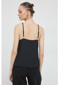 Tommy Jeans top damski kolor czarny. Okazja: na co dzień. Kolor: czarny. Materiał: tkanina, wiskoza, koronka. Długość rękawa: na ramiączkach. Wzór: aplikacja. Styl: casual #3