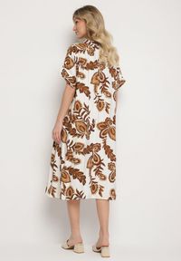 Born2be - Brązowa Sukienka z Wiskozą i Lnem Pudełkowa z Kieszeniami w Kwiatowy Wzór Boho Natundelia. Okazja: na co dzień. Kolor: brązowy. Materiał: len, wiskoza. Wzór: kwiaty. Styl: boho #7