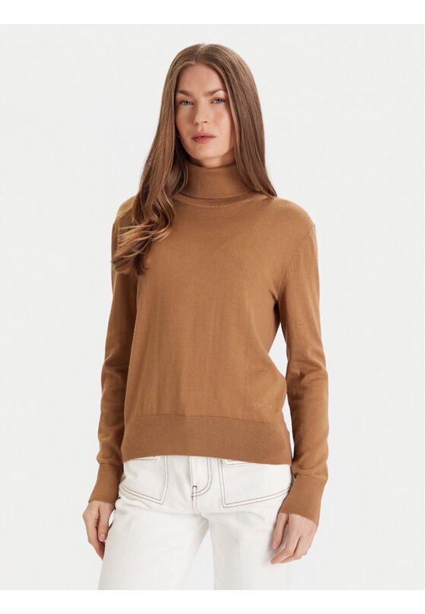 Calvin Klein Golf LV044D371G Brązowy Regular Fit. Typ kołnierza: golf. Kolor: brązowy. Materiał: syntetyk