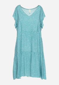 Born2be - Zielona Bawełniana Sukienka o Rozkloszowanym Kroju w Kropki Giavina. Okazja: na co dzień. Kolor: zielony. Materiał: bawełna. Wzór: kropki. Typ sukienki: sportowe, rozkloszowane. Styl: casual, sportowy #2