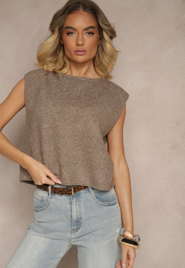 Renee - Beżowa Sweterkowa Kamizelka z Wełną Zenzeki. Okazja: na co dzień. Kolor: beżowy. Materiał: wełna. Styl: elegancki, casual