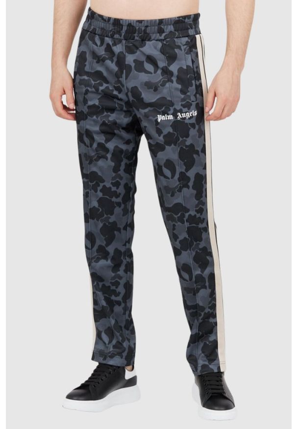 PALM ANGELS Szare spodnie męskie w moro, Rozmiar M. Kolor: szary. Materiał: dresówka. Długość: krótkie. Wzór: moro