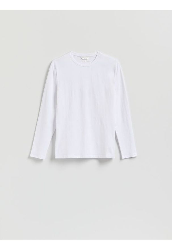 Reserved - Bawełniana koszulka z długim rękawem - biały. Kolor: biały. Materiał: bawełna. Długość rękawa: długi rękaw. Długość: długie