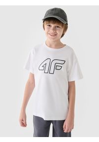 4f - T-shirt z nadrukiem chłopięcy - biały. Okazja: na co dzień. Kolor: biały. Materiał: jersey, dzianina, bawełna. Wzór: nadruk. Styl: casual, klasyczny, sportowy #1