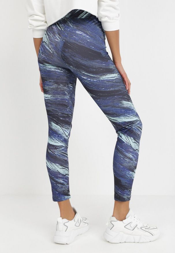 Born2be - Granatowo-Czarne Legginsy Kasameia. Stan: podwyższony. Kolor: niebieski. Materiał: materiał, włókno. Długość: długie. Wzór: nadruk. Styl: elegancki, sportowy