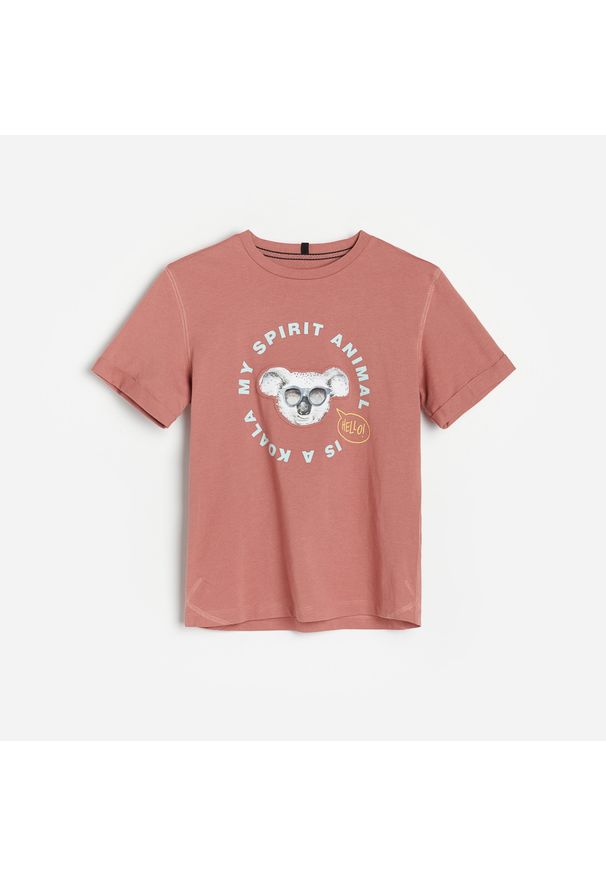 Reserved - Bawełniana koszulka z nadrukiem - Różowy. Kolor: różowy. Materiał: bawełna. Wzór: nadruk