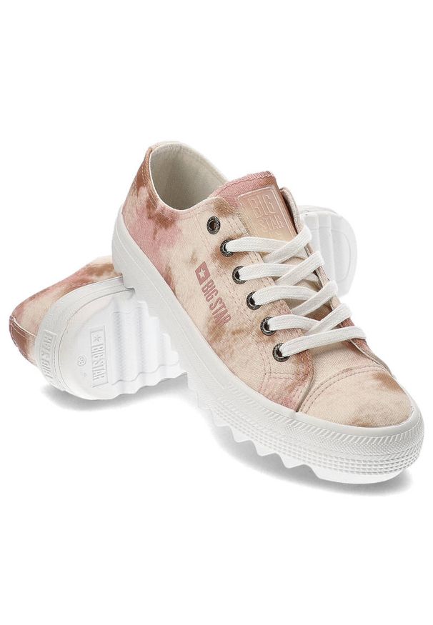 Big-Star - Beżowe Trampki Big Star Modne Buty Damskie. Kolor: beżowy. Materiał: materiał. Szerokość cholewki: normalna. Wzór: nadruk