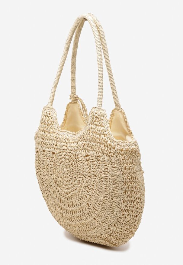 Renee - Jasnobeżowa Torebka Shopperka Boho z Plecionej Rafii Aidarsa. Kolor: beżowy. Sezon: lato. Styl: boho