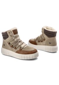 Beżowe Botki Mustang Modne Ocieplane Buty Damskie. Kolor: beżowy. Materiał: syntetyk, materiał, skóra ekologiczna, futro. Szerokość cholewki: normalna. Obcas: na platformie #3