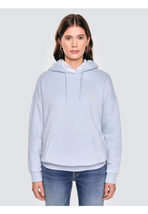 Big-Star - Bluza damska z kapturem błękitna Raisala 400. Okazja: na spacer, na co dzień. Typ kołnierza: kaptur. Kolor: niebieski. Materiał: dzianina, jeans. Wzór: haft. Styl: casual