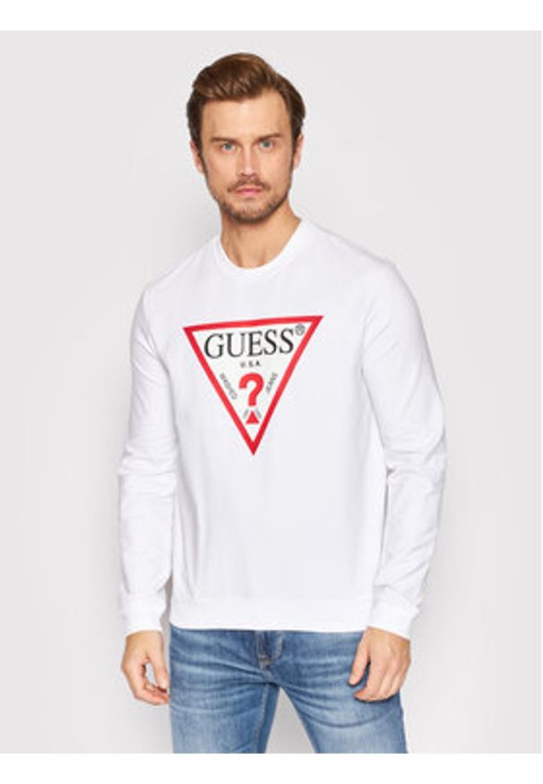 Guess Bluza Audley M2YQ37 K6ZS1 Biały Slim Fit. Kolor: biały. Materiał: bawełna
