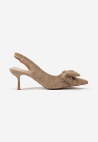 Renee - Ciemnobeżowe Sandały na Szpilce Slingback z Kokardą Sunaiel. Nosek buta: otwarty. Kolor: beżowy. Sezon: lato. Obcas: na szpilce. Wysokość obcasa: średni #3