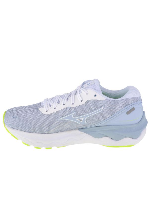 Buty do biegania damskie Mizuno Wave Skyrise 3. Zapięcie: sznurówki. Kolor: żółty, szary, niebieski, wielokolorowy, biały. Materiał: guma, syntetyk, materiał. Szerokość cholewki: normalna. Model: Mizuno Wave. Sport: bieganie
