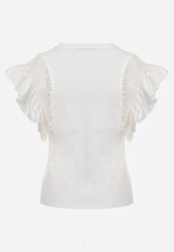 Renee - Biała Bluzka Dislie. Kolor: biały. Materiał: dzianina, bawełna, jeans. Wzór: gładki, kwiaty. Sezon: lato. Styl: elegancki