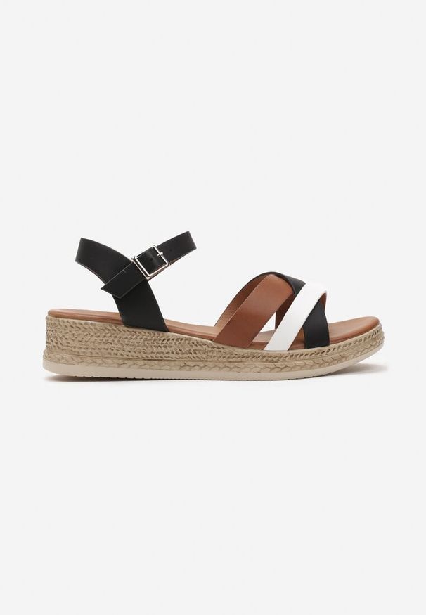 Born2be - Czarne Sandały Boho na Niskim Koturnie z Jutową Plecionką Zarneli. Okazja: na co dzień. Kolor: czarny. Materiał: jedwab. Sezon: lato. Obcas: na koturnie. Styl: boho