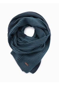 Ombre Clothing - Dzianinowy męski szalik w dwukolorowe prążki – granatowo-niebieski V2. Kolor: turkusowy. Materiał: dzianina. Wzór: prążki