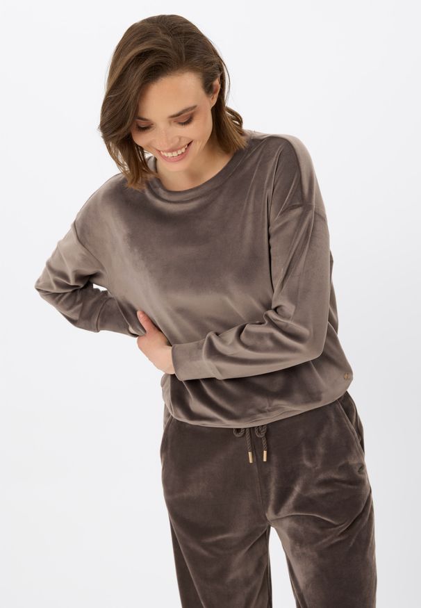 Volcano - Welurowa bluza B-CARLA. Kolor: brązowy. Materiał: welur. Styl: klasyczny, elegancki