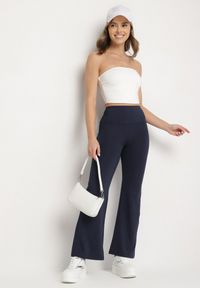 Born2be - Granatowe Legginsy Dzwony z Wysokim Stanem i Szeroką Gumką w Talii Idoreia. Okazja: na co dzień. Stan: podwyższony. Kolor: niebieski. Styl: casual, elegancki #3