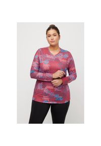 ULLA POPKEN - Damskie Koszulka narciarska wzorzysta dekolt w szpic długi rękaw pętla. Kolekcja: plus size. Kolor: czerwony. Materiał: poliester, materiał, elastan. Długość rękawa: długi rękaw. Długość: długie. Sport: narciarstwo #1