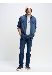 Big-Star - Spodnie jeans męskie dopasowane Tobias 401. Okazja: na co dzień. Kolor: niebieski. Styl: casual, klasyczny #6