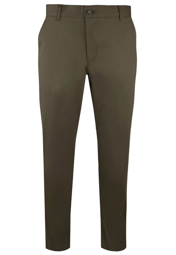 Brązowe, Bawełniane Spodnie Typu Chinos - Rigon - Slim. Kolor: beżowy, wielokolorowy, brązowy. Materiał: elastan, bawełna