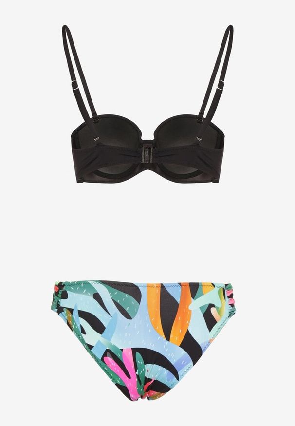 Born2be - Czarne Bikini Biustonosz z Marszczeniem i Majtki Figi Efrileia. Kolor: czarny. Wzór: ażurowy