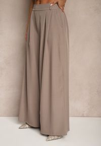 Renee - Jasnobrązowe Eleganckie Spodnie Palazzo z Szerokimi Nogawkami Adivisa. Stan: podwyższony. Kolor: beżowy. Styl: elegancki #5
