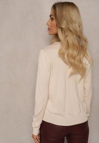 Renee - Beżowy Sweter z Wiskozą i Ozdobnym Kołnierzykiem Ceaola. Okazja: do pracy, na spotkanie biznesowe, na co dzień. Kolor: beżowy. Materiał: wiskoza. Styl: casual, biznesowy