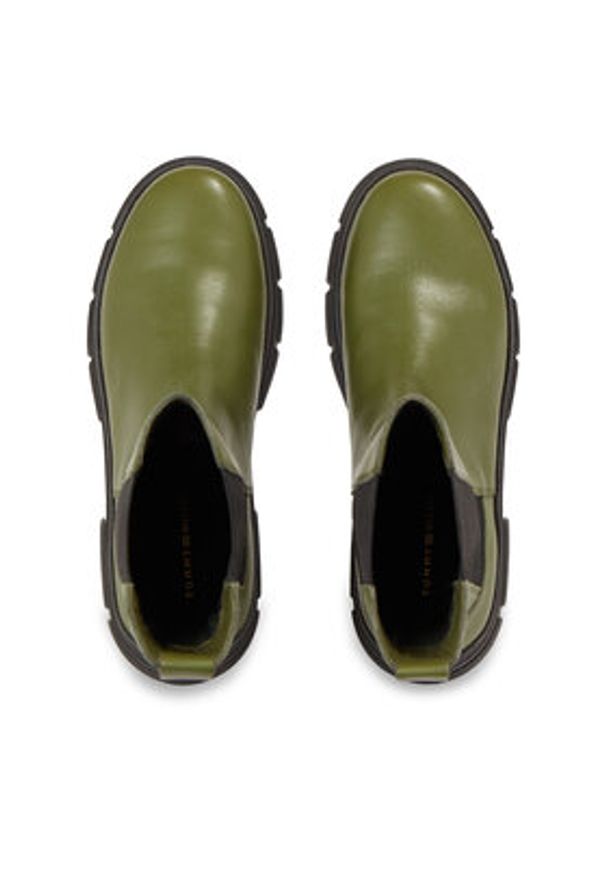 TOMMY HILFIGER - Tommy Hilfiger Sztyblety Essential Leather Chelsea Boot FW0FW07490 Zielony. Kolor: zielony. Materiał: skóra