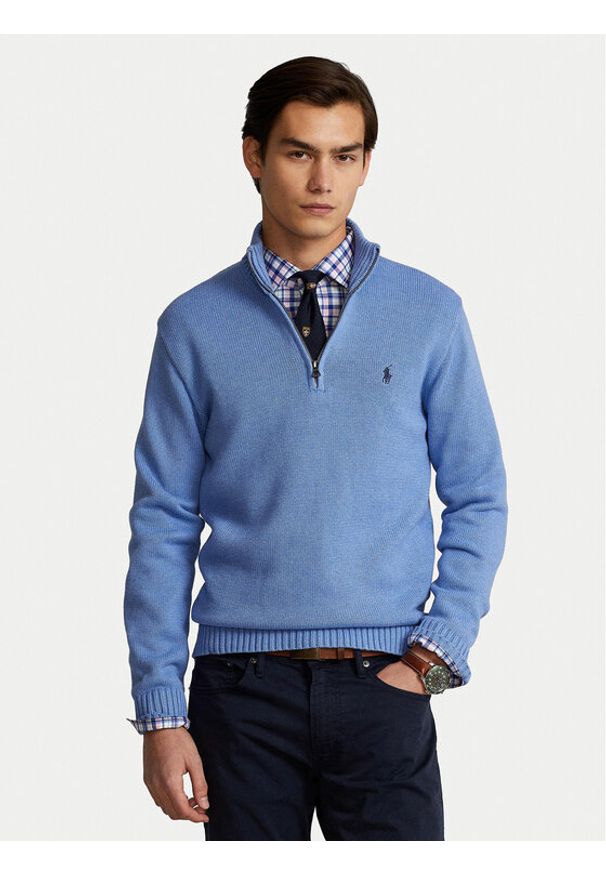 Polo Ralph Lauren Sweter 710859939005 Niebieski Regular Fit. Typ kołnierza: polo. Kolor: niebieski. Materiał: bawełna