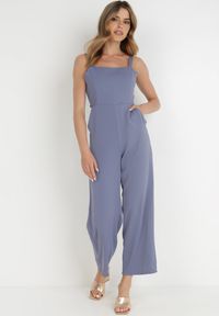 Born2be - Niebieski Kombinezon Damyle. Kolor: niebieski. Materiał: tkanina. Długość rękawa: na ramiączkach. Długość: długie. Wzór: gładki, jednolity #3